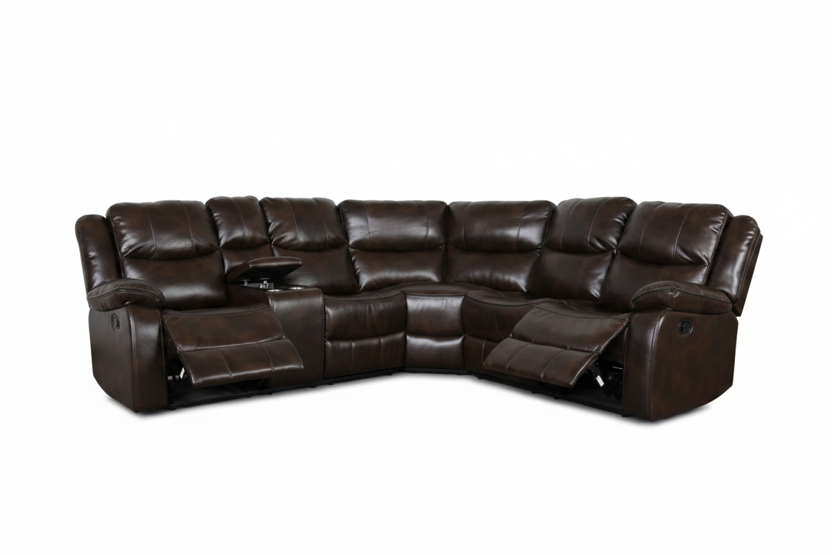 9824 Brown Leather Recliner Sectional Sofa - Hero Shot